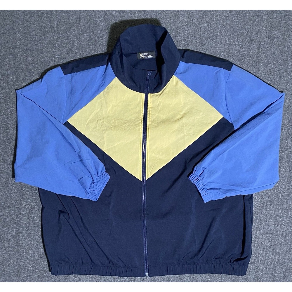 Silver Threads Vintage Colorblock Windbreaker Jacket Womens 3XWP Blue Yellow Zip